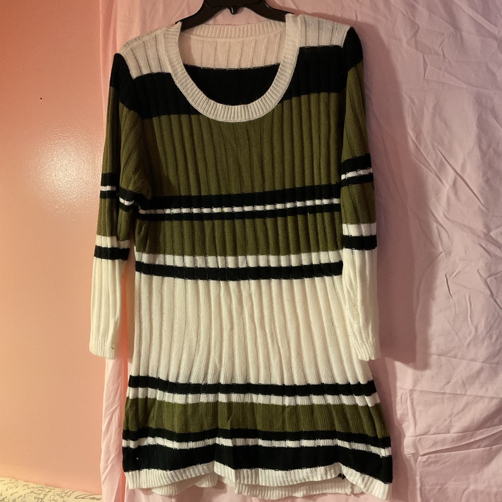 SHEIN Olive and White Striped Sweater